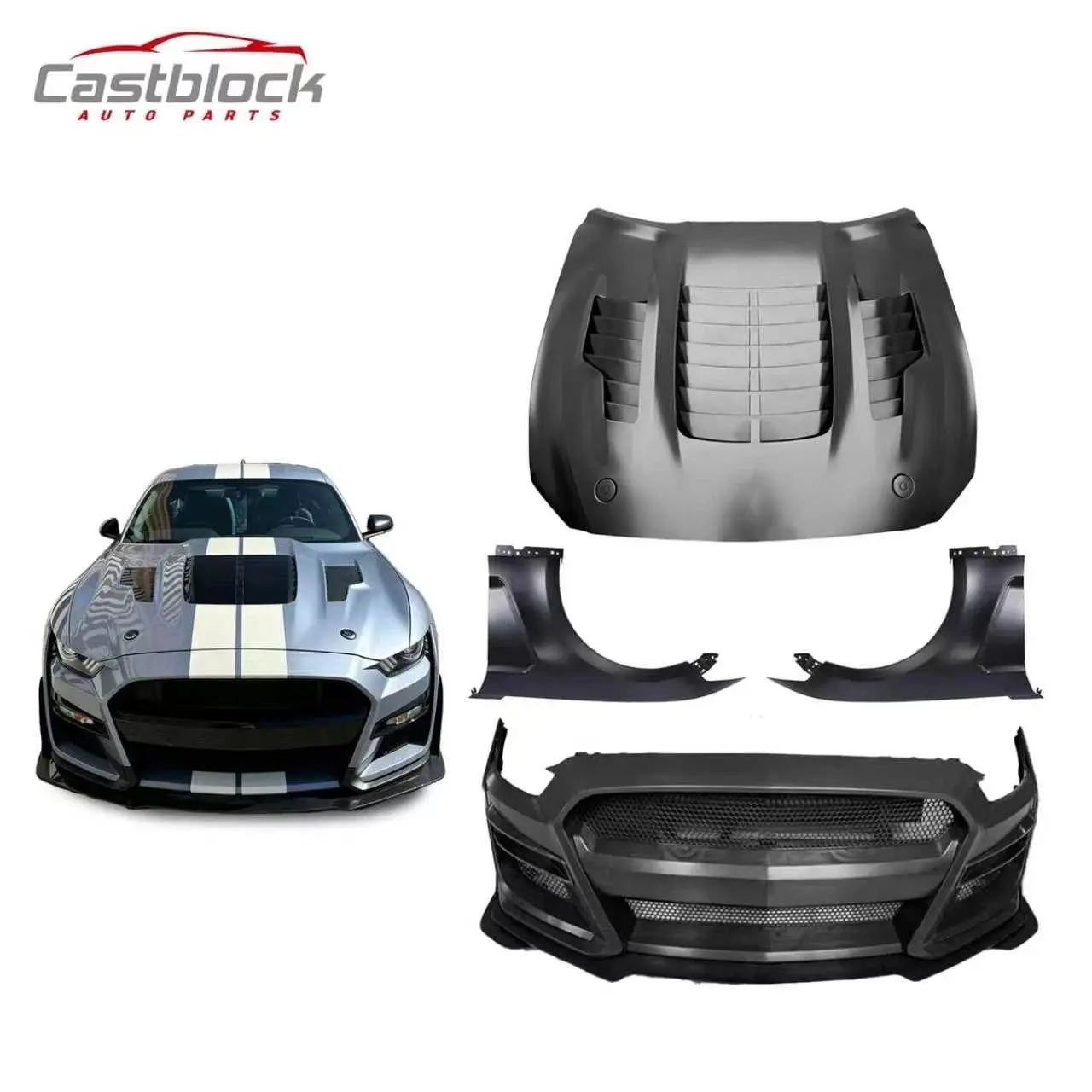 For Ford Mustang 2015 2016 2017 GT500 Style Front Bumper Kit KR Hood Fenders