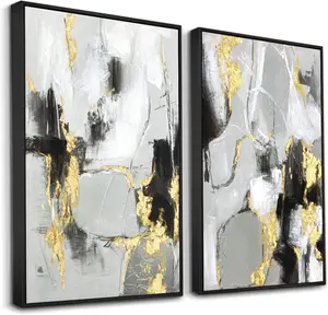 2 Pack 16" X 24" Black and White Canvas Wall Decor with Gold Foil