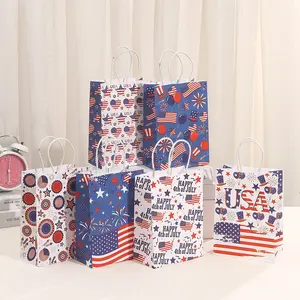 24/48pcs American Flag Gift Bags, Patriotic Star Stripes Paper Bags, Independence Day Party Shopping Bags, Thick Handle Snack Candy Gift Bags