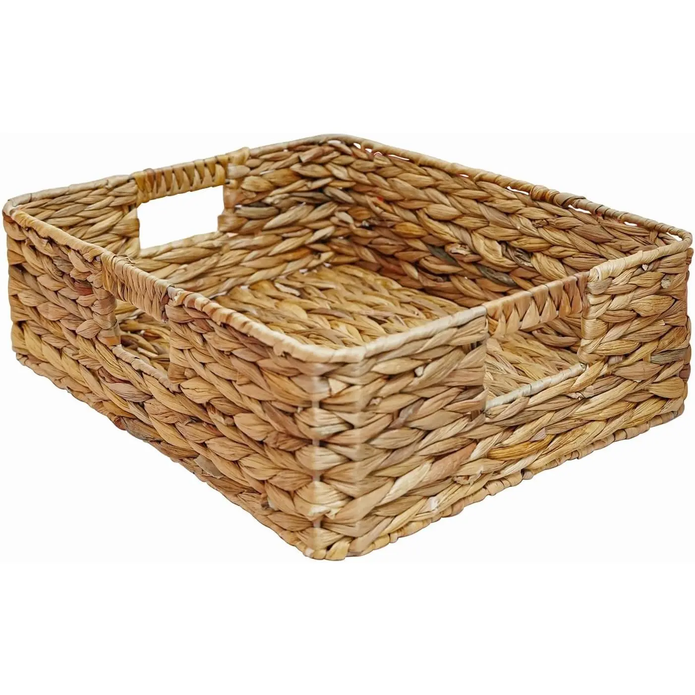 Rectangular Water Hyacinth Storage Baskets, Wicker Woven Shelves Baskets | Three-sided handle design,Handwoven from natural water hyacinth, For the living room, bedroom, storage room, and vanity