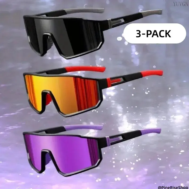 3-Pack Sports Sunglasses, Unisex Wrap-around Polarized Lenses, Lightweight Anti-Glare & UV Protection for Cycling, Running, Outdoor Sports, Mirrored Goggles, Anti-Wind & Sand