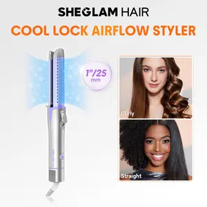 【BOGO SALE】SHEGLAM HAIR Cool Lock Airflow Styler, 360° Airflow Styler Curling Iron,Hair Curler With Cooling Air Vents To Lock In Style,4 Adjustable Temp,Dual Voltage,Hair Straightener For Long Short Hair - US Plug