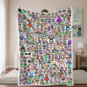 COC Colorful Cartoon Character Flannel Blanket with Vibrant Illustration Print Soft Cozy Warm Lightweight for Bedroom Sofa Office Travel Gift