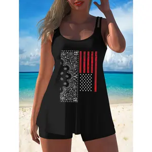 American patriotic style paisley print women's swimsuit, fashionable and comfortable design, suitable for hot springs and beach wear,summervibes