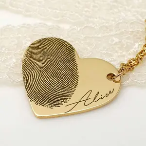 Personalized Fingerprint Necklace Custom Heart Necklace Name Necklace