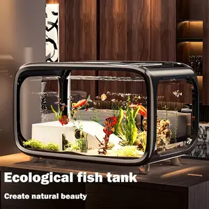 Modern Desktop Eco Fish Tank - Oversized Panoramic Aquarium with Multiple Color Options for Home and Office Decoration