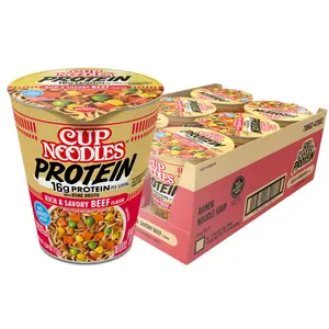Protein Ramen Noodle Cups Beef Flavor (6 Pack, 2.54 oz Each) – Instant Noodles with Bone Broth, 16g Protein, Quick Easy Meal, High Protein Snack