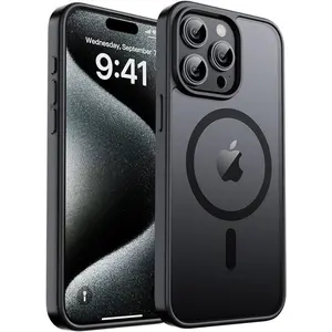 Magnetic for iPhone 15 Pro Case, [Compatible with MagSafe] [10 FT Military Grade Drop Protection] MagSafe case, durable, wireless charging case, Slim Translucent Matte Shockproof Anti-Scratch Phone Case for Women and Men, Black