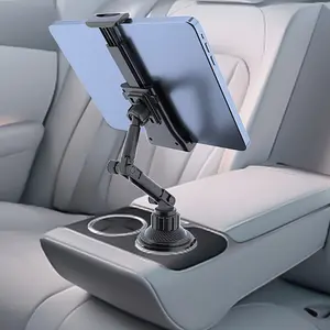 2-in-1 Car Mount for Tablets & Phones - Rotatable Cup Holder Adapter, Fits 4-14" Devices, Ideal for Safe Driving & Easy Device Switching