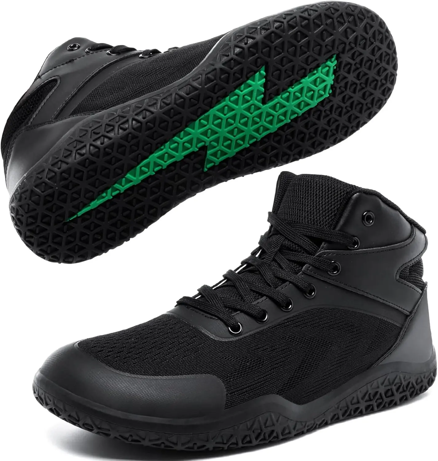 Wrestling Shoes Boxing Shoes for Men Wide Toe Box Zero Drop | Mesh upper lace up fit padded collar flat rubber outsole for mat practice and boxing drills
