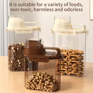 MIAOLI Pet Food Sealed Storage Container 50 oz Moisture Resistant Clear Includes Measuring Cup Handle Perfect for Organizing Dry Food for Cats and Dogs Easy Feeding Durable PP Material