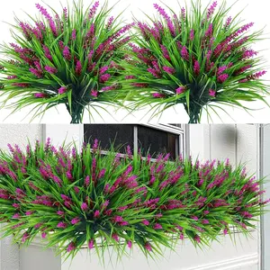 12pcs Artificial Decorative Lavender Plants, Outdoor Fake Grass Plastic Greenery, Garden Decor, Home Porch Window, Balcony Hanging Pots, Indoor Decoration