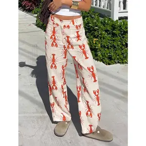 Trendy Personality Lobster Print Casual Pants for Women 2025 Summer Design Fashion Commuter Straight Pants senior  set bathing  suit  bottoms tutu  skirt gingham  shorts