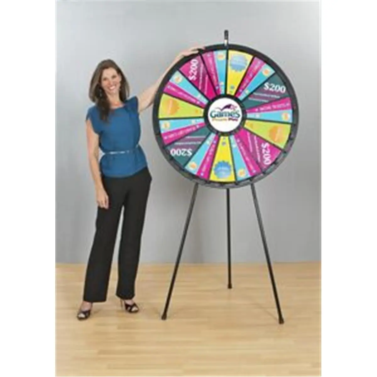 212 MAIN Customizable 40 in. Diameter Prize Wheel Game - 15-30 Slot Floor Stand, Clickers Included, Online Templates, Ideal for Parties & Trade Shows