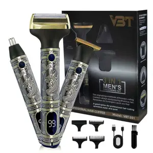 Professional Barber's Grooming Kit, 1 Set Rechargeable Barber Hair Clippers, Beard Clipper and Clipper Trimmer with Cordless Beard Trimming for Men with Precise T-Blade, LCD Screen and USB Charging