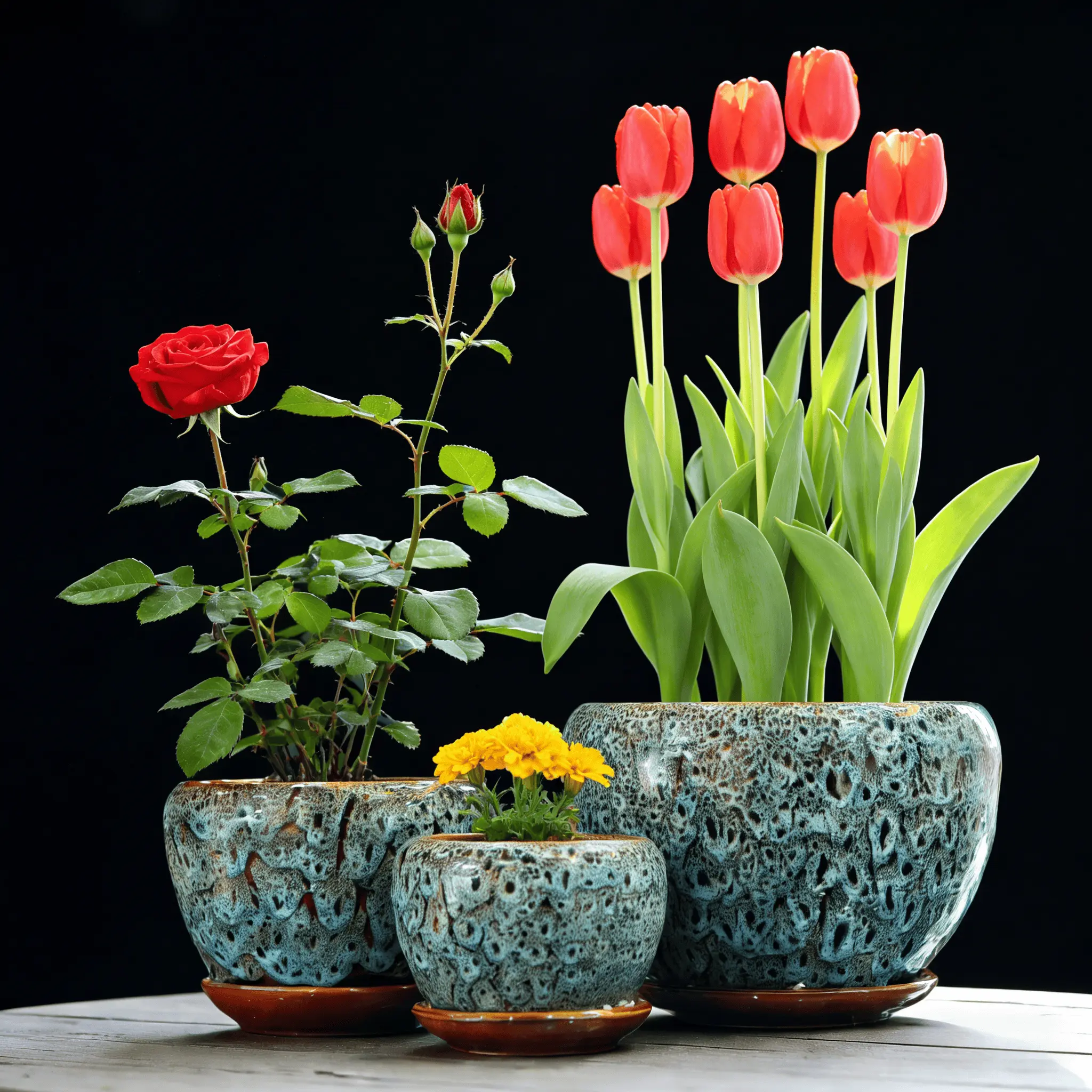 3-pcs Light-Gloss Blue Peacock Glaze Ceramic Light-Glazed Planter Set | Airy Cyan Home Decor Pots indoor outdoor planter