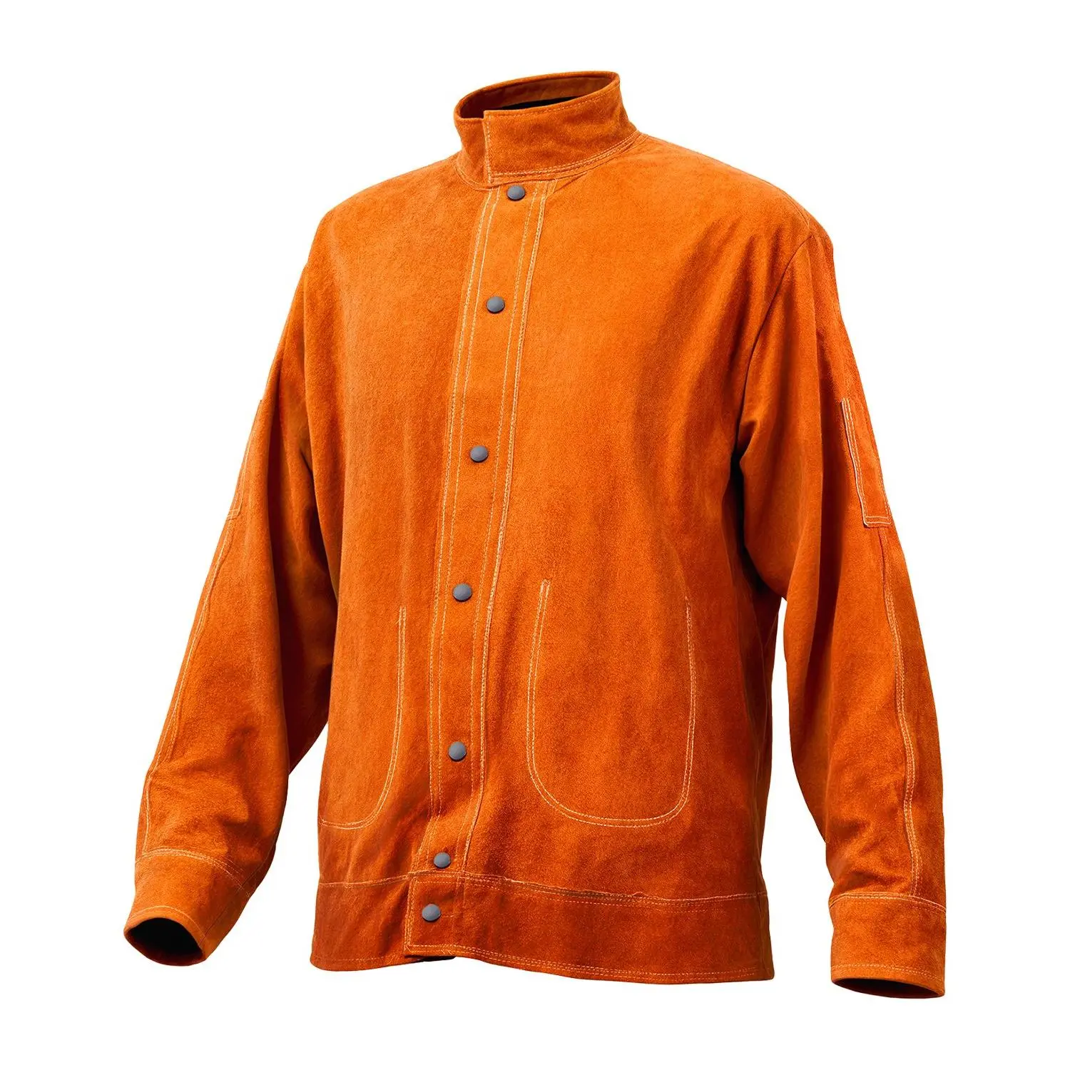 VEVOR XXL Heavyweight Cowhide Welding Jacket, Long Sleeve ATPV 9.2 cal/cm Arc Protection Coat, Waterproof, Heat Resistant, Spark & Flame Protection Safety Coat with 4 Pockets, Hook-and-Loop Adjustable Cuffs & Snap Buttons for Welders