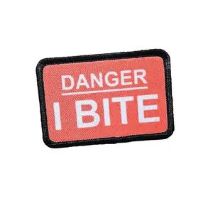 Danger I Bite Dog Vest Patch 2"x3" Removable Morale Patch with Hook and Loop Backing for Hats Book Bags and More - Versatile Use
