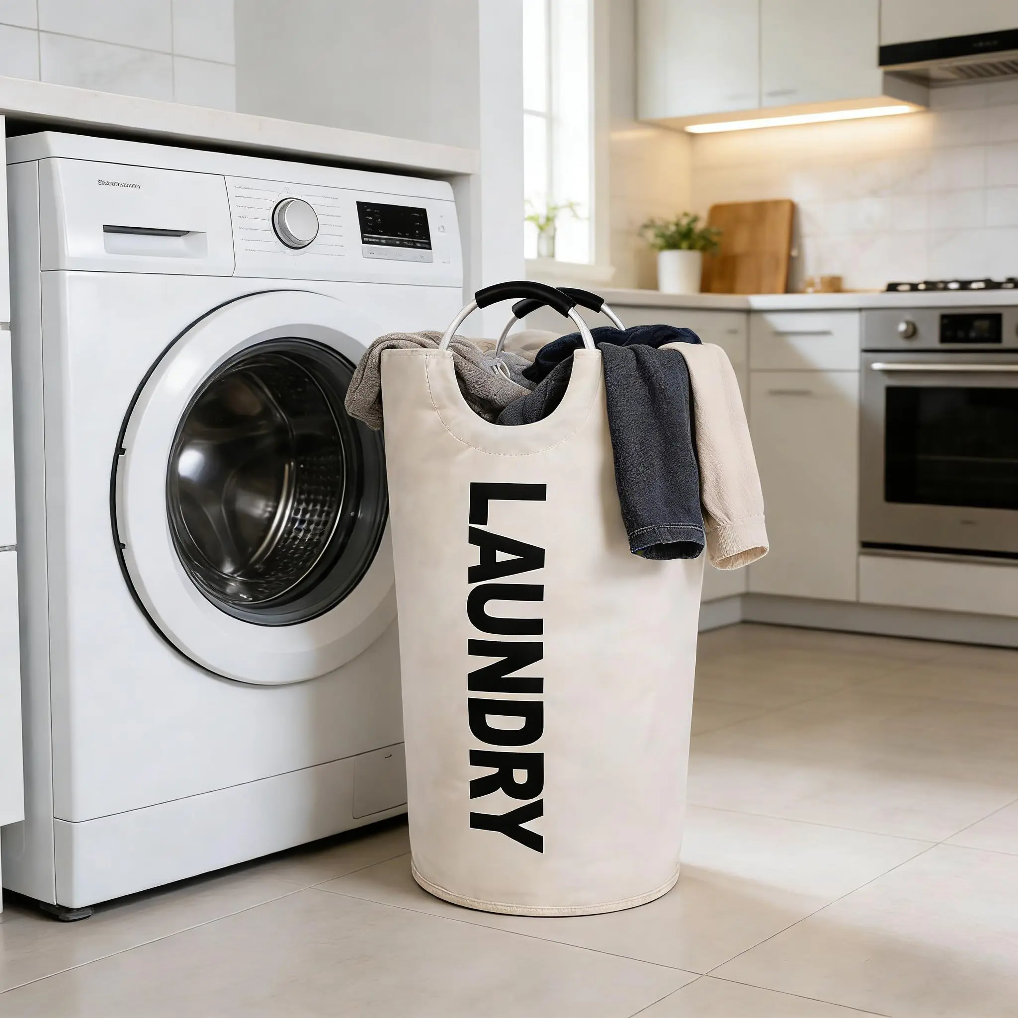 Oxford Waterproof Folding Laundry Basket Bag - 72x38cm Collapsible Laundry Hamper with Padded Handle, Home Organizer for Dirty Clothes, Toy Storage