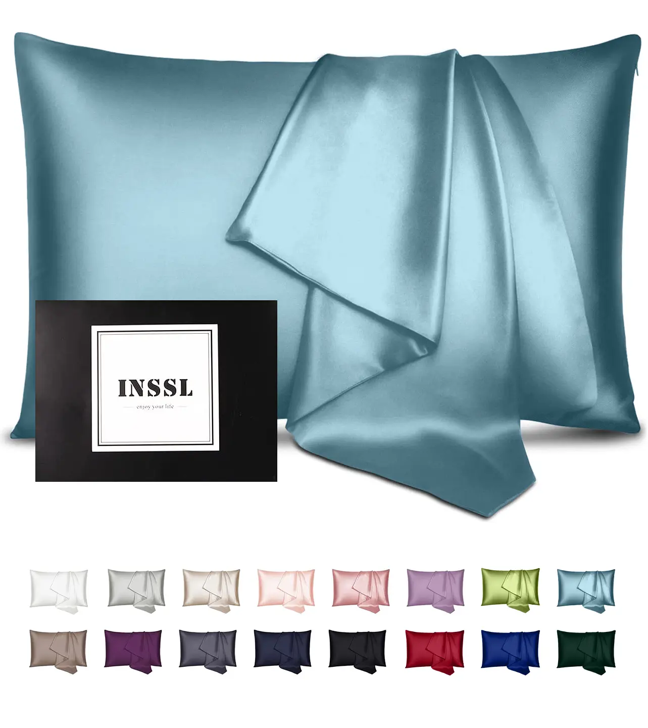 INSSL 1Pc Mulberry Silk Pillowcase for Beauty Sleep, Cooling Pillowcase with Zipper, Soft Breathable Smooth for Hair & Skin Beauty Sleep