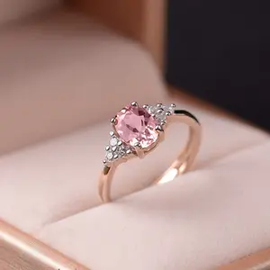 Elegant Women's Solitaire Cubic Zirconia Promise Ring, Blush Pink Synthetic Gemstone Bridal Ring, Fashion Costume Jewelry for Official Parties, Solitaire Ring, Cubic Zirconia Ring