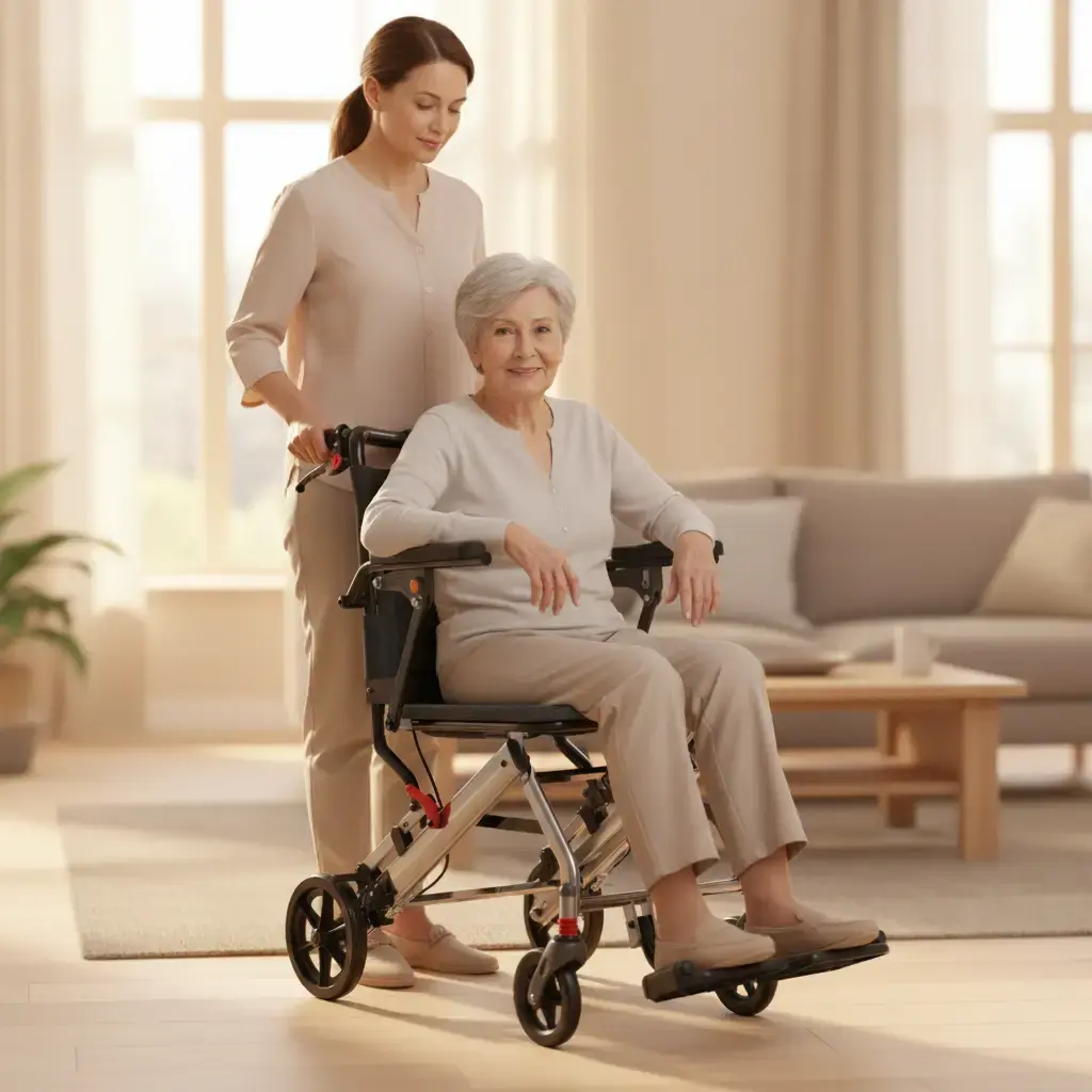 【Garvee】Lightweight Transport Wheelchair for Elderly – 24 lbs – Portable Folding Transport Chair with Locking Handbrake, Removable Flip Armrests, Swinging Footrests – Supports 220 lbs