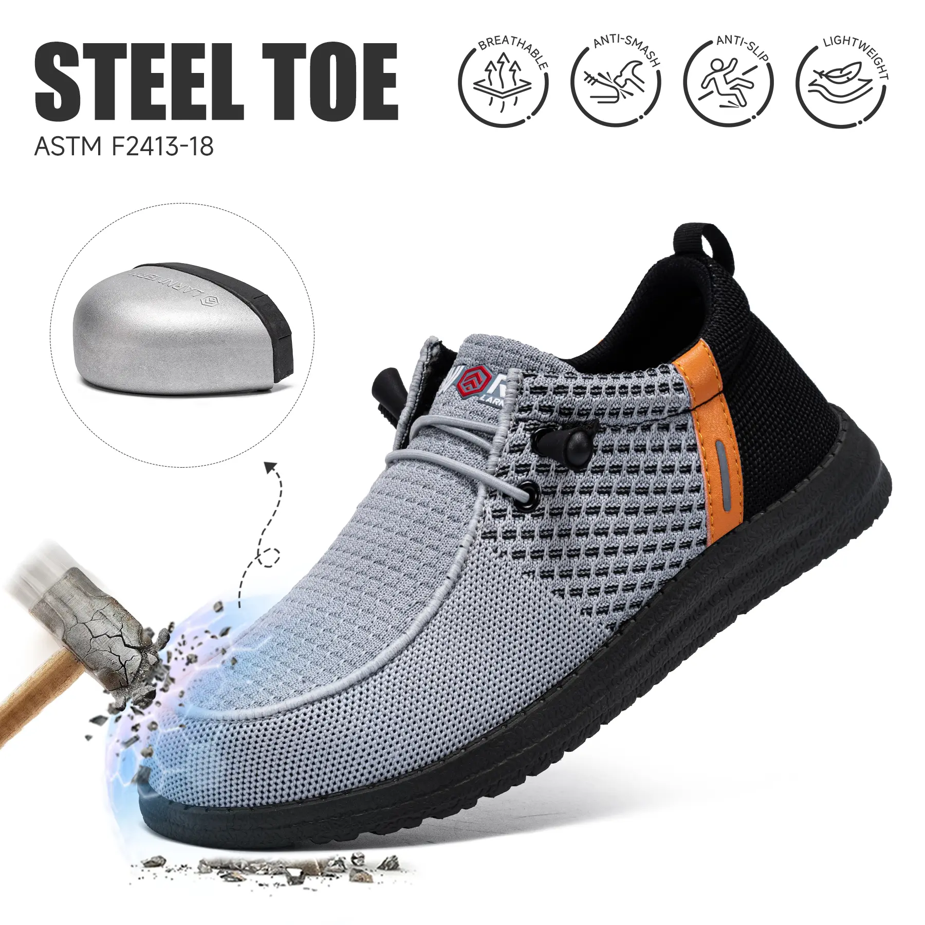 Steel Toe Slip On Loafers, OSHA & ASTM Certified Lightweight Flexible Breathable Safety Work Shoes, Elastic mesh upper,Unisex Sturdy Protective Footwear for Construction Warehouse Daily Work Cushioned comfortable ankle collar#tiktokshopsummersale