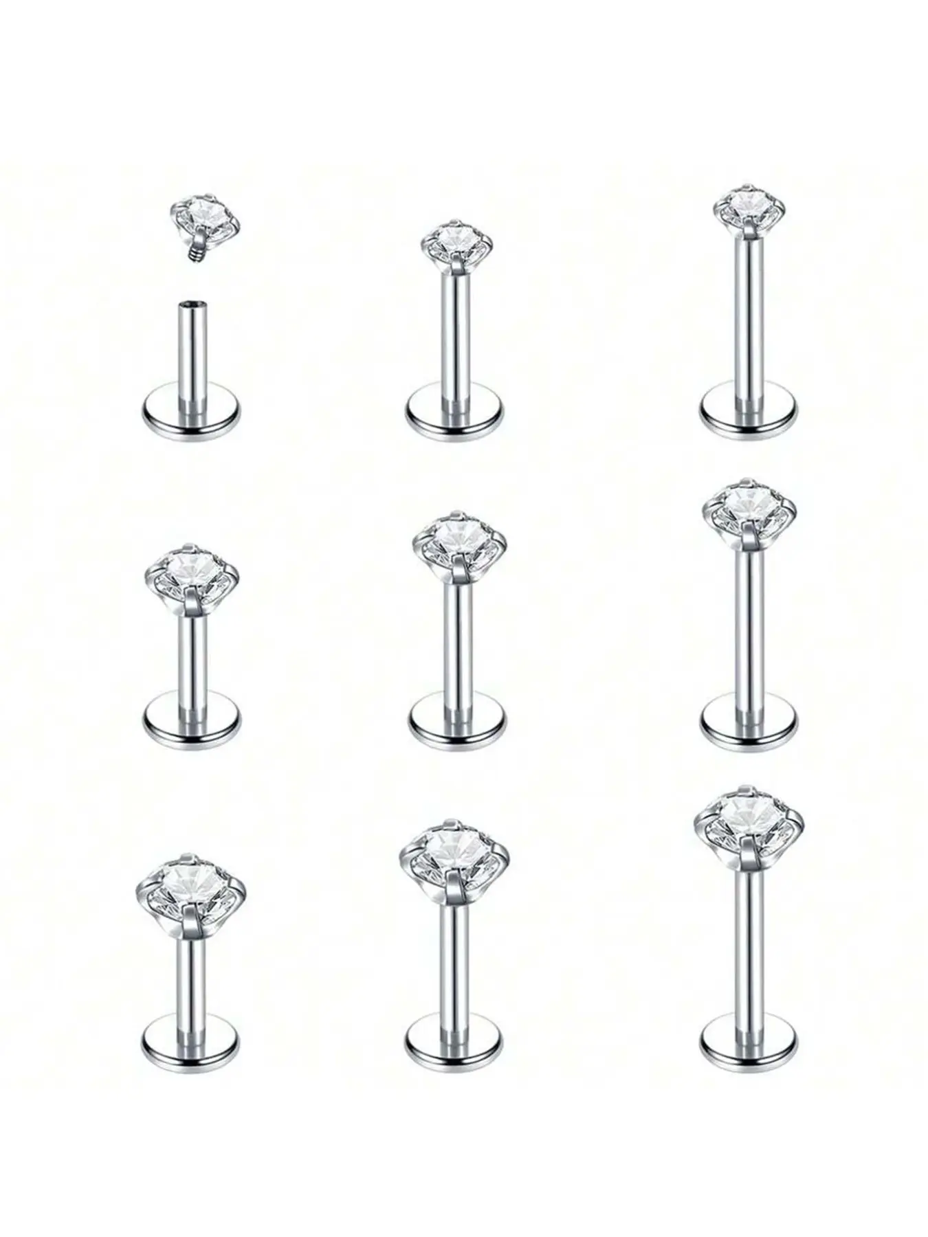 10pcs/lot 16g Tragus Labret Body Piercing Jewelry, Internally Threaded Stainless Steel, Monroe Lip Rings, 6mm 8mm 10mm, Casual Style