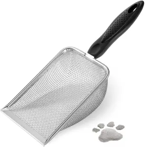 Cat Litter Scoop Sturdy Stainless Steel Mesh Cleaner Corner Shovel Easy to Clean Reptile Terrarium Sand Waste Beach Shovel Black