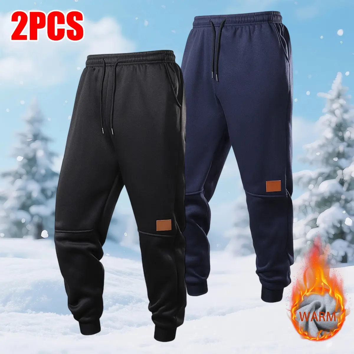 New autumn/winter men’s fleece-lined, thickened casual athletic long pants, loose fit, everyday sports leisure pants with elastic waistband and side pockets, featuring an elastic drawstring waist for fitness and running.
