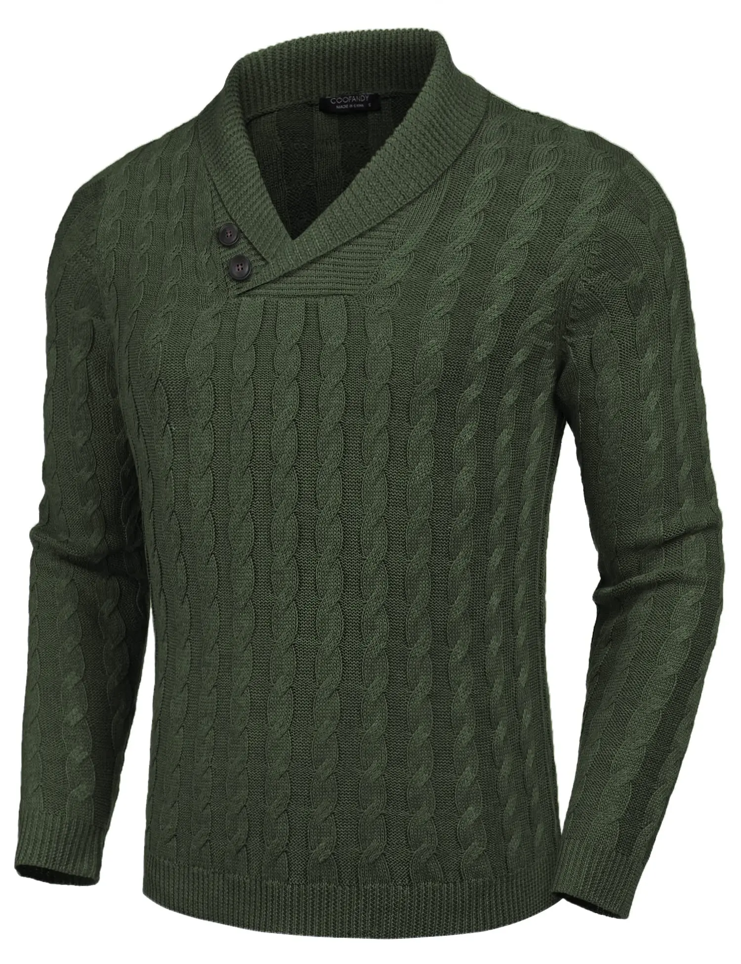 COOFANDY Men's Shawl Collar Pullover Sweater Slim Fit Casual Button Cable Knit Sweaters