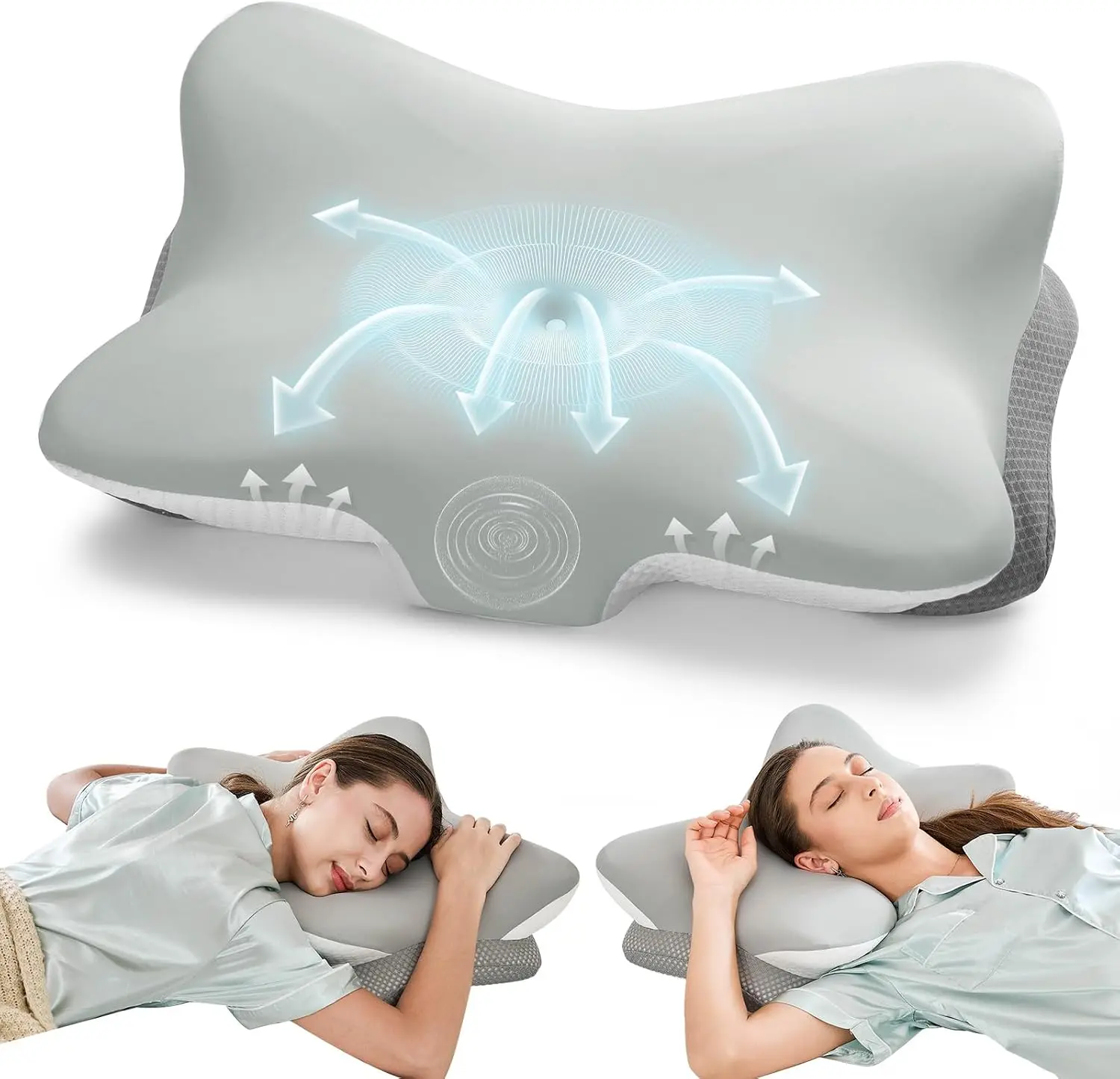 Ergonomic Memory Foam Cervical Pillow Contour Design  Dual Heights Odorless Orthopedic Neck Pain Relief Support for Side Back Stomach Sleepers with Washable Breathable Pillowcase