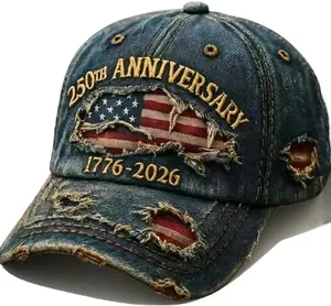 USA 250th Anniversary Distressed Casual Cap,Patriotic Theme 1776-2026 Commemorative Cap,Retro American Tribute Hat Gift Honoring Patriots & Veterans Blue