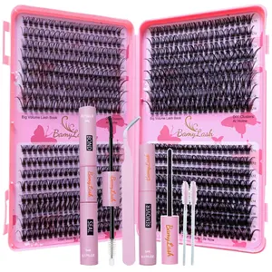 Individual Volume False Eyelashes with Bond & Sealing & Lash Remover & Brush & Tweezers, 1 Box Natural Look Eyelash Extension Kit, Self Grafting Eyelash Clusters, Diy Lash Clusters Makeup, Fluffy Eyelashes Cluster