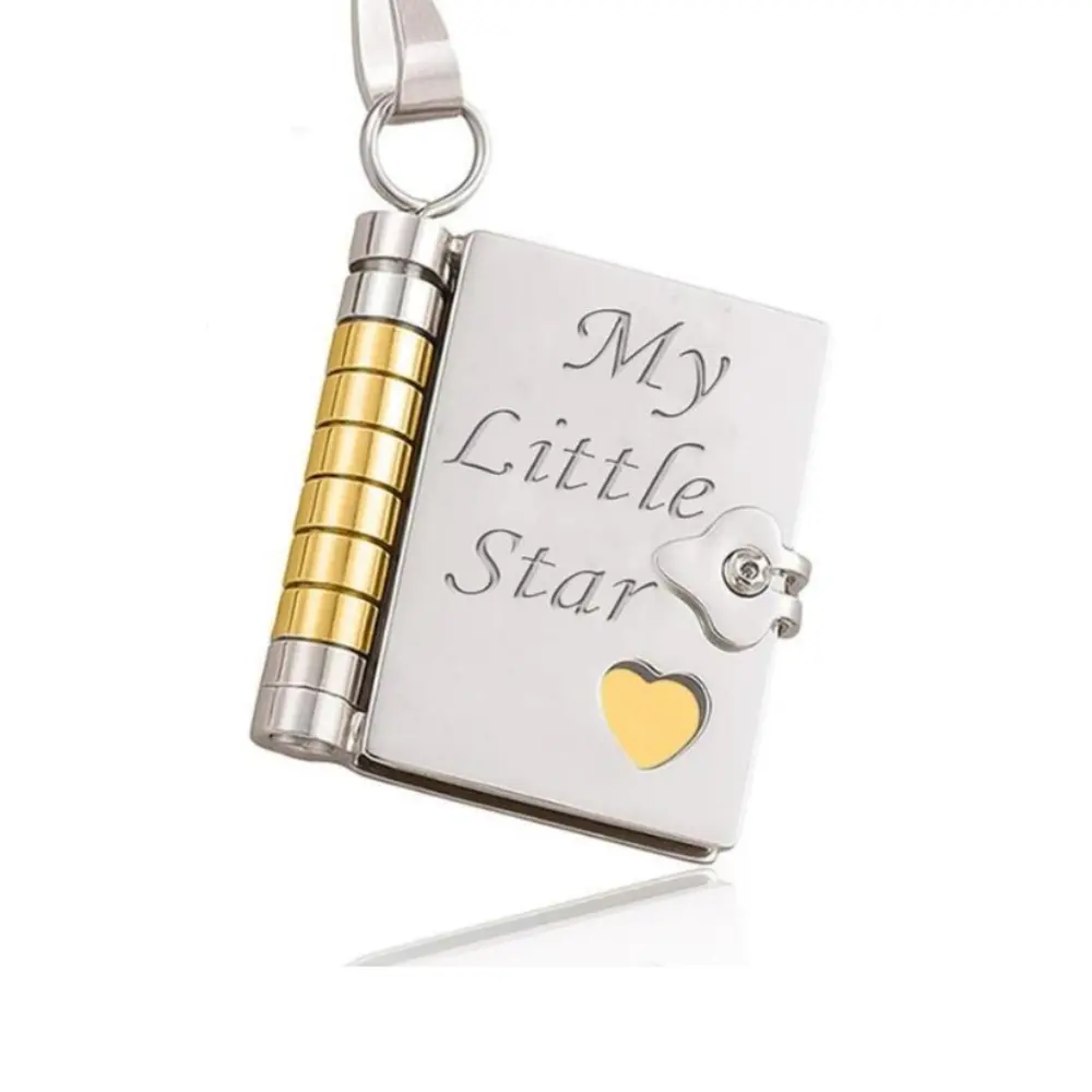 Stainless Steel My Little Star Inspirational Book Locket Custom Letters Necklace - Engraved Phrase, Personalized Message, 30g Graduation Gift Keepsake for Daughter, Choking Hazard Small Parts, Chain & Link, Storybook-Inspired Necklaces