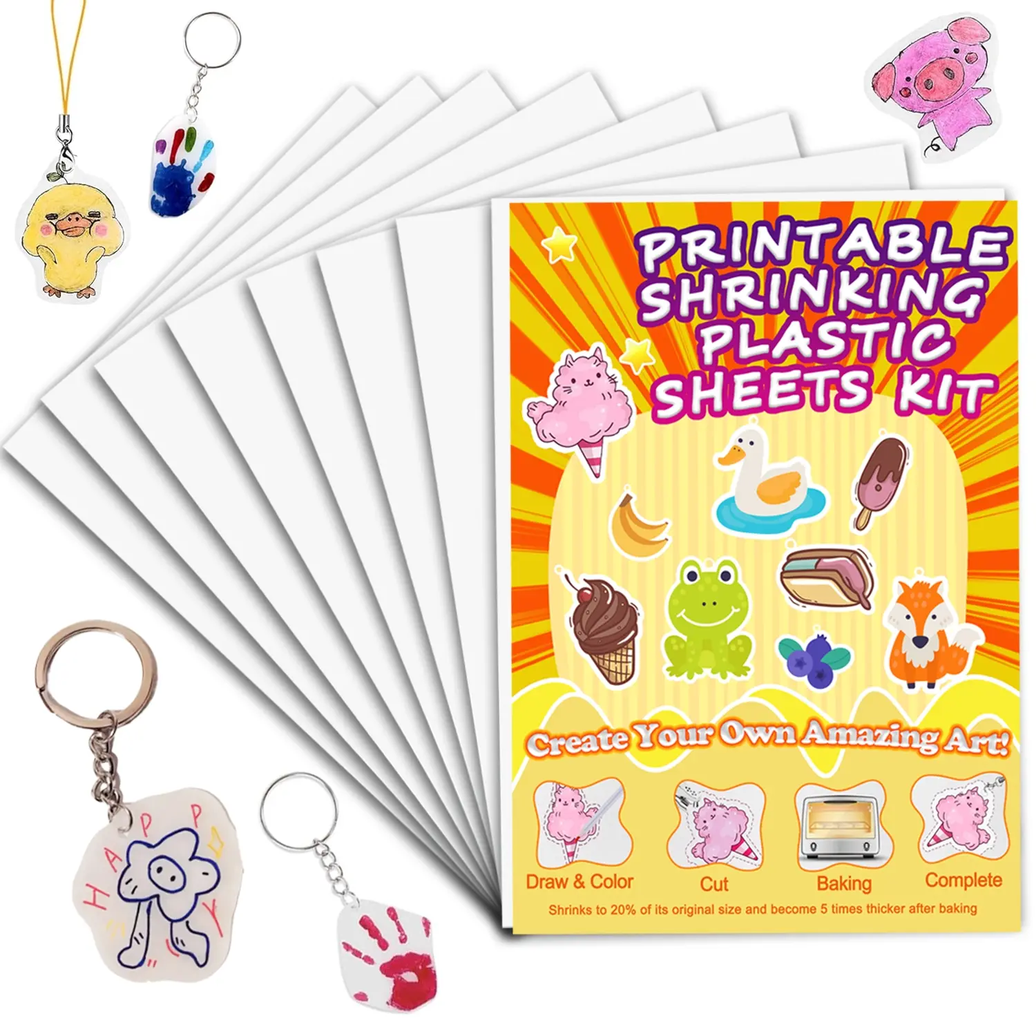 A5 Size Heat Shrink Film DIY Plastic Board, Colored Pencil Hand Drawn Matte Shrink Film, Craft Material for Keychains, Key Chain Accessories, Keychain Accessory, Keychain Attachment, Earrings, Necklaces, Keychain Pendant, Keychain for Bags