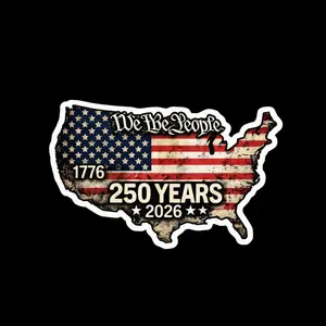 USA 250th Anniversary Sticker,  Patriotic We The People Map Vintage American Flag Decal Gift