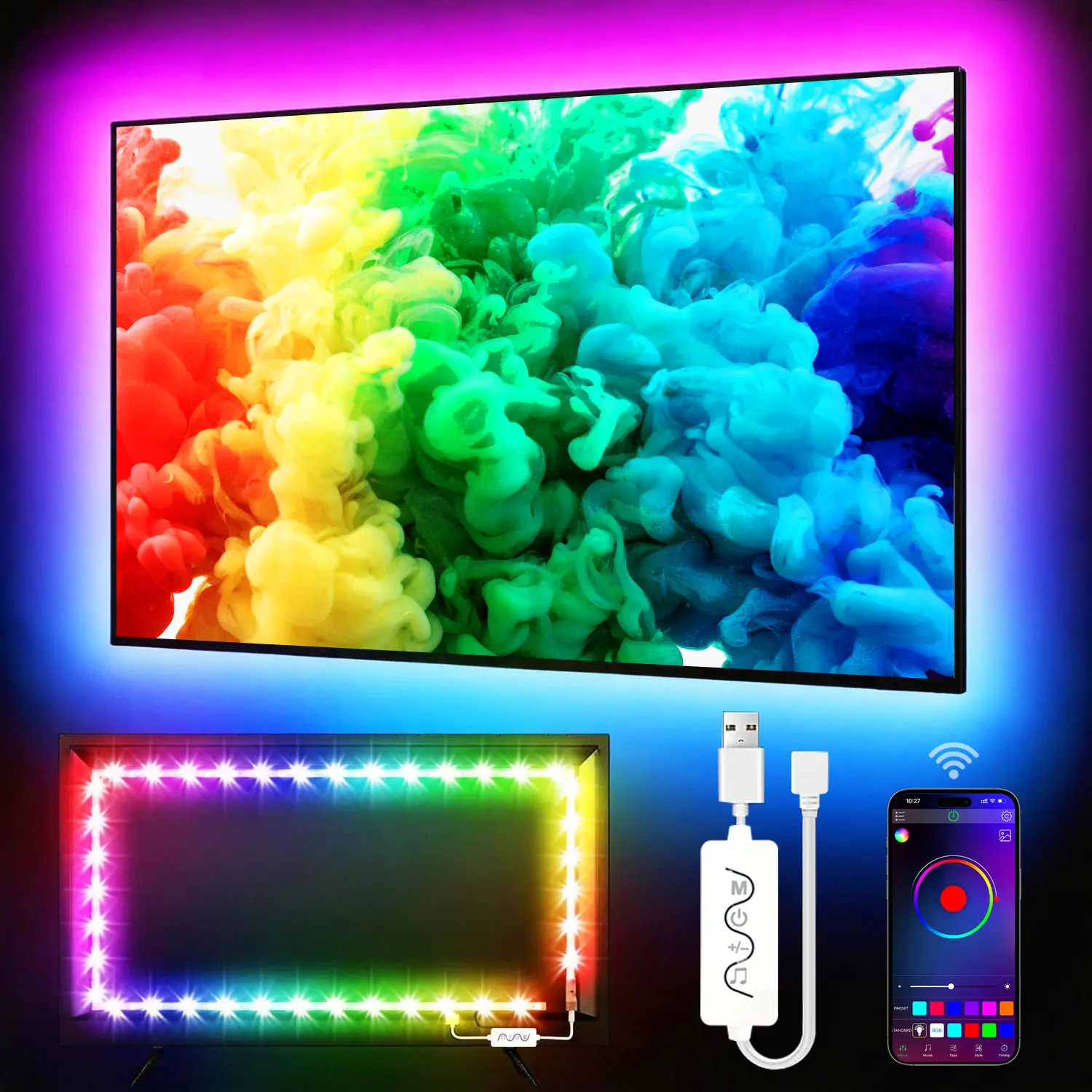 LED Lights Strips for Smart TV - 9.84FT/16.4FT Vibrant Programmable LED, Music Sync, App+Button Control, USB-Powered Indoor Lighting, Gamer Stuff for Bedroom, Vibrant Led Lights