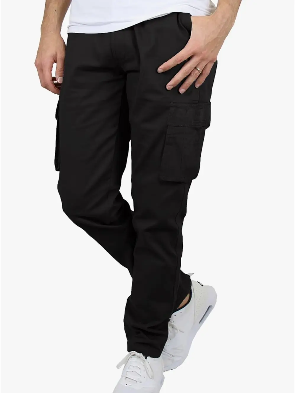 Men's Flex-Stretch Cotton Cargo Pants 31-Inch Inseam  FSH- Comfortable Durable Plain Design in Black Khaki & Navy Blue summerwins