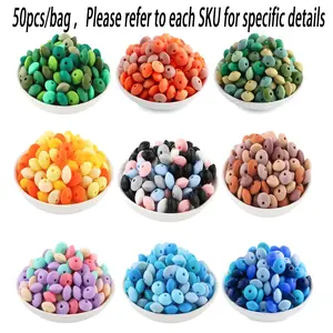 50pcs Silicone Flat Beads 12mm Bead Assortment Diy Mix Beads DIY Bracelet Necklace Keychain Jewelry Making Supplies, Beads Set, Christmas & Thanksgiving Gift Ideas