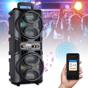 Dual 6.5'' Portable Bluetooth Speaker Sub woofer Heavy Bass Sound System Party FM DJ Remote Mic