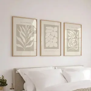 3 Pieces Optional Wooden Frame Abstract Modern Minimalist Design Neutral Beige Plant Canvas Painting Art Print Minimalist Canvas Painting Wall Poster For Living Room And Bedroom Decor Bedroom Bedside Wall Pendant Matte Surface Art Canvas