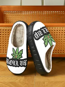 Roll Up Weed Leaf Cool Plush Slippers, Street Hip-Hop Style, Fleece Warm, Soft Feel, Autumn Winter Home Shoes for Young People, Indoor Slippers, Cozy Bedroom Slippers