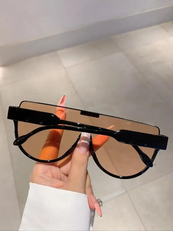 1 Pair of Summer Trend Shield Slim Sunglasses with half round personalized design for beach outdoor and back-to-school activities, providing UV protection and showing fashionable taste.