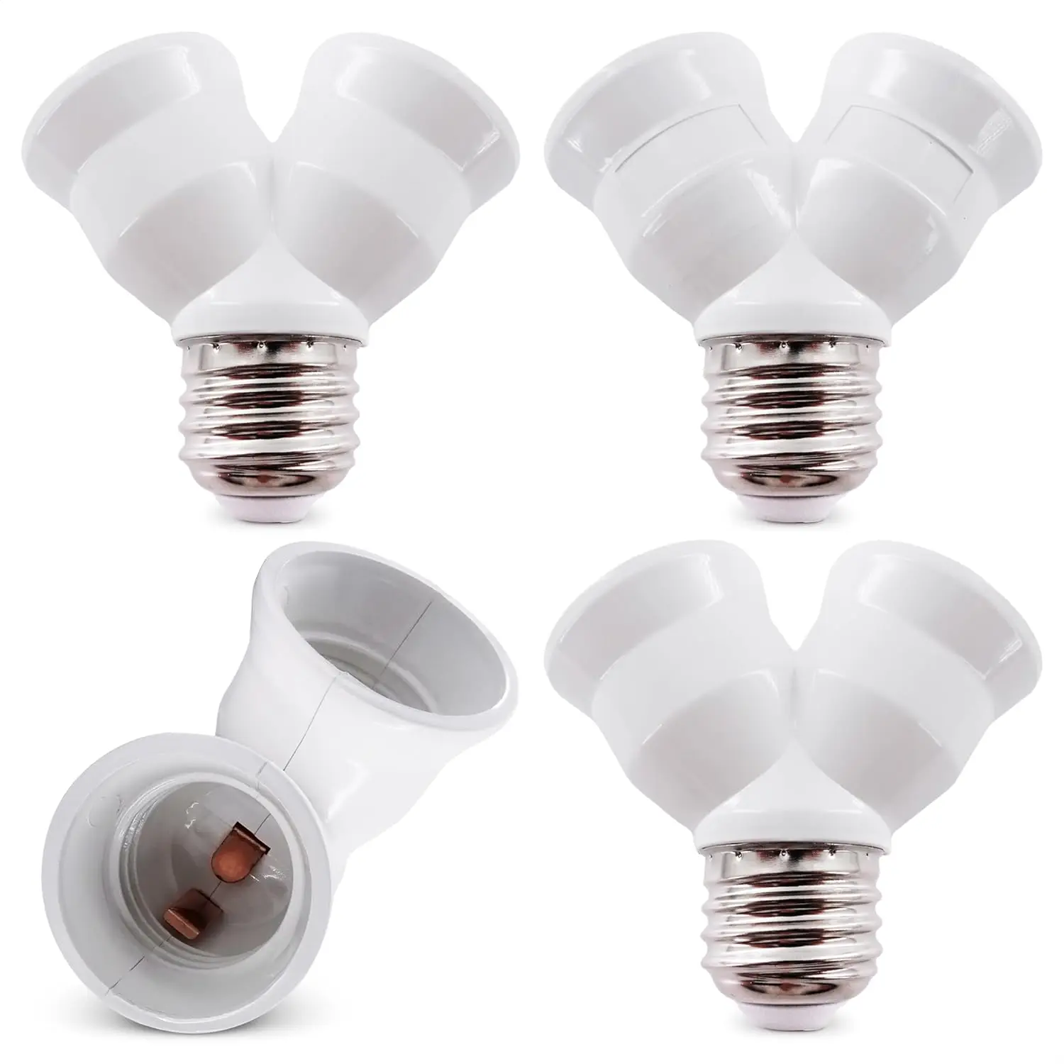 Twin Light Bulb Splitter - CFL Double Light Socket Splitter Adapter, Dual E27 and E26 Lightbulb Outlet Holder for LED, Halogen & CFL Lamp - US Dual Lightbulb Socket Adapter with Ease Installation
