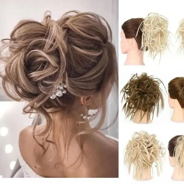 Multicolored Synthetic Fiber Hair Accessory Set - Natural Fluffy Cocktail Scrunchie, Ponytail Bun Wig, Braided Ponytail Piece