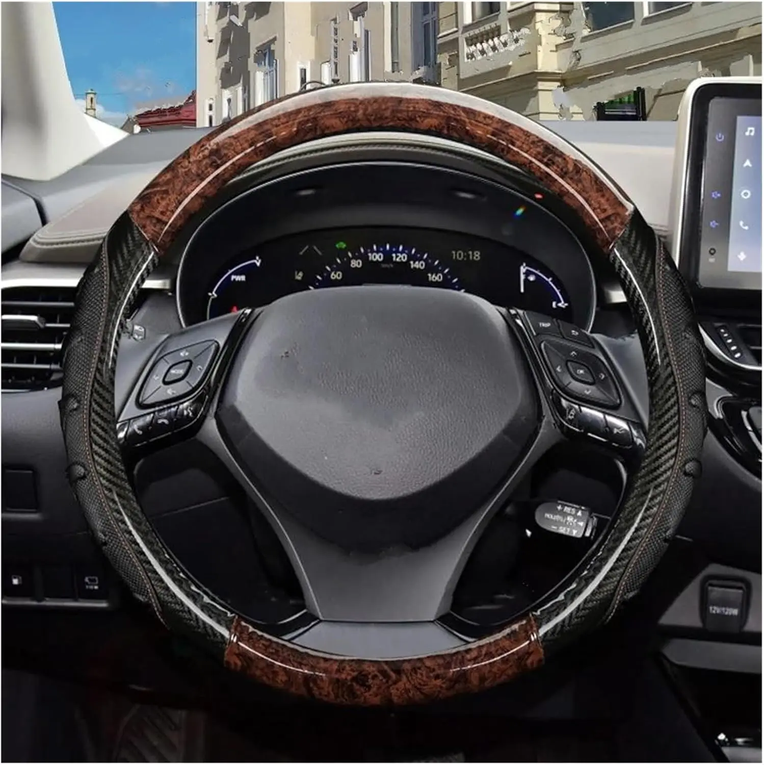 15-Inch Universal Wood Grain Microfiber Leather Car Steering Wheel Cover, Anti-Slip Comfort Finger Grips, Breathable Removable Cover for Cleaning, Women’s Car Accessories, Interior Decoration, Accessories For Car