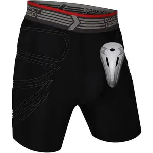 Exxact Sports Sliding Shorts w/Hard Protective Cup, Compression Fit Baseball, Softball, Football, Field Hockey, MMA (Black)