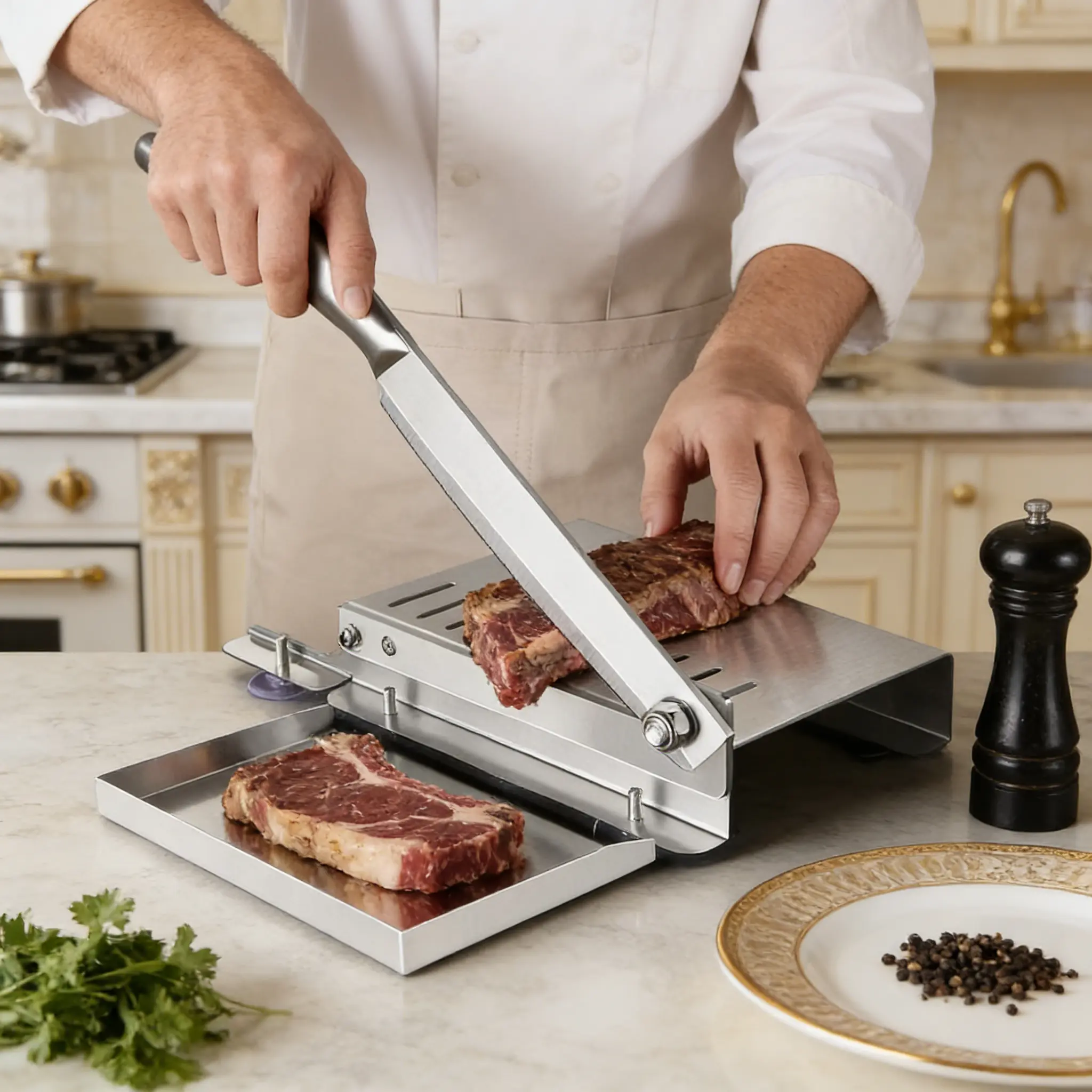 Detachable Stainless Steel Manual Meat Cutter - Camp Kitchen Tool for Camping, Effortless Chopping of Frozen Beef Rolls, Vegetables, Carrots, Corn Segments, Chicken Legs, Pork Ribs for Home Use