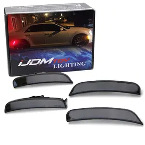 LED Side Marker Lights For Chrysler 300 (2015-up), 4pc Set Black-Out Dark Smoked Lens Front Amber & Rear Red Full LED Sidemarkers